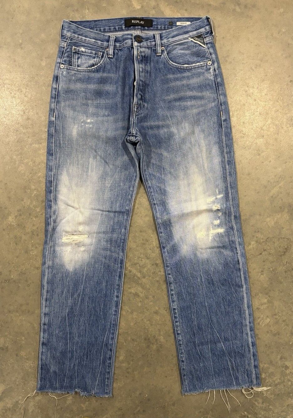 Replay Renalei Womens 27 Straight Fit Blue Denim Jeans Raw Hem